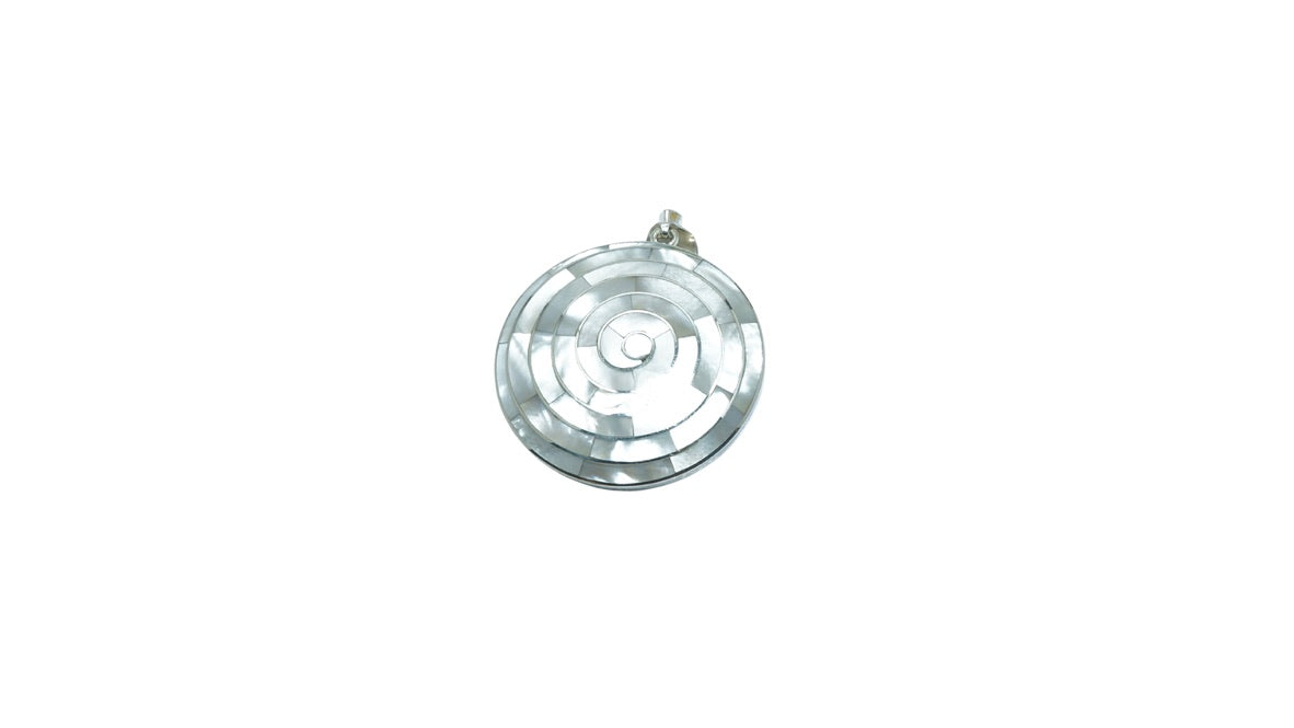 Pachamama Mother of Pearl luxury circular solid silver pendant - ITIncanTraditional