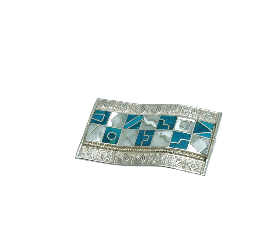 Incan Calendar luxury solid silver pendant with Turquoise and Nacre - ITIncanTraditional