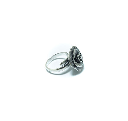 Rose luxury solid silver ring in oxidized silver - ITIncanTraditional