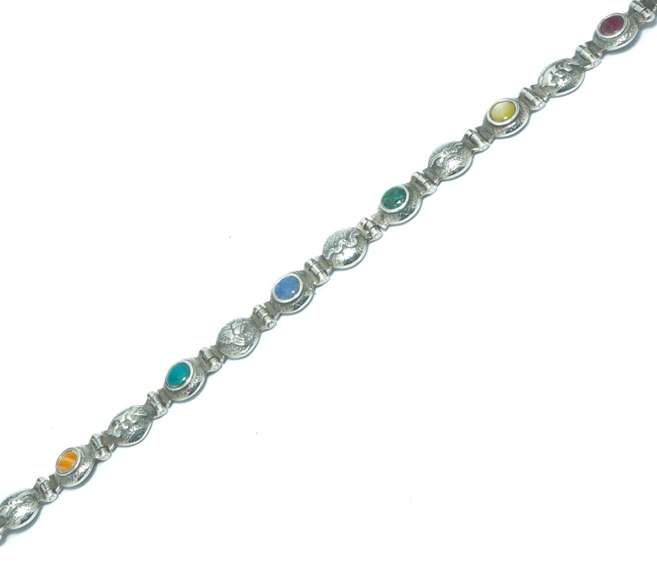 Design solid silver bracelet with stones and shells - ITIncanTraditional