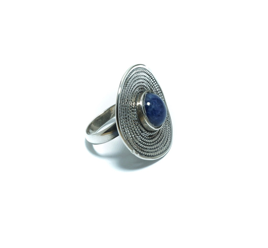 Circular Sodalite design luxury solid silver ring - ITIncanTraditional