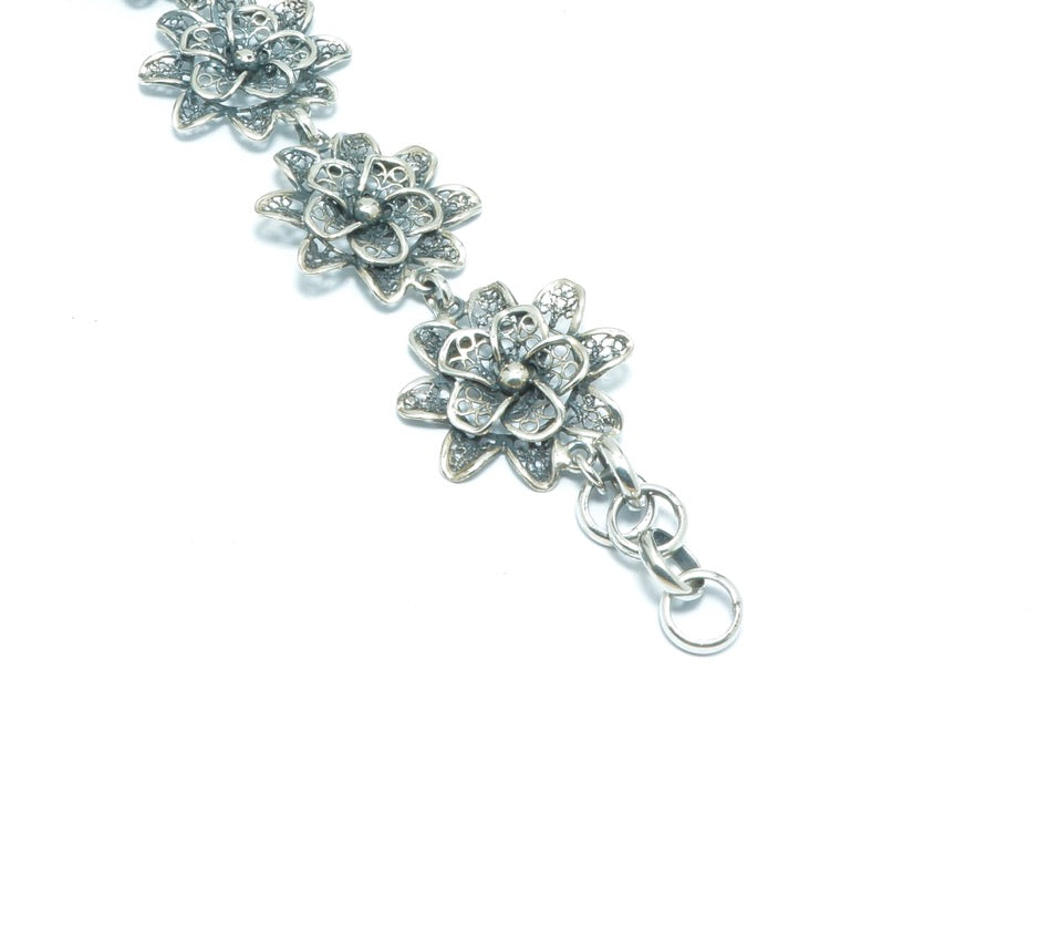 Flower luxury elegant silver bracelet - ITIncanTraditional