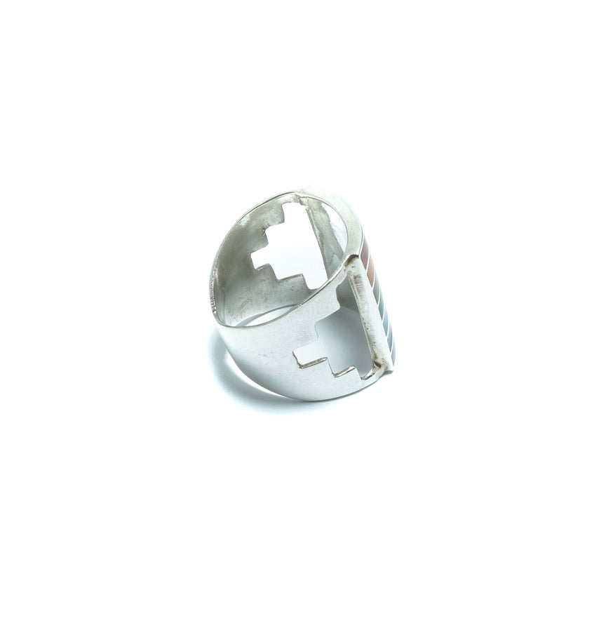 Incan flag luxury silver ring with Chacana motives - ITIncanTraditional