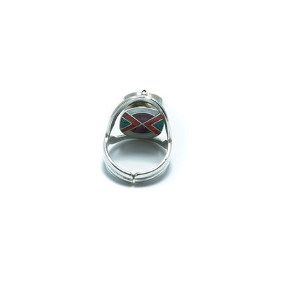 Incan double luxury silver ring with multiple stones and shells - ITIncanTraditional