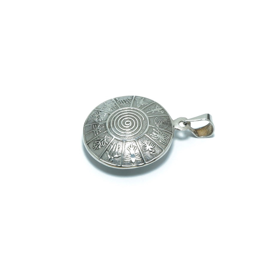 Incan Calendar luxury solid oxidized silver pendant - ITIncanTraditional