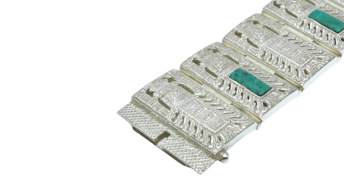 Massive Raimondi Stele Chrysocolla luxury design solid silver bracelet - ITIncanTraditional