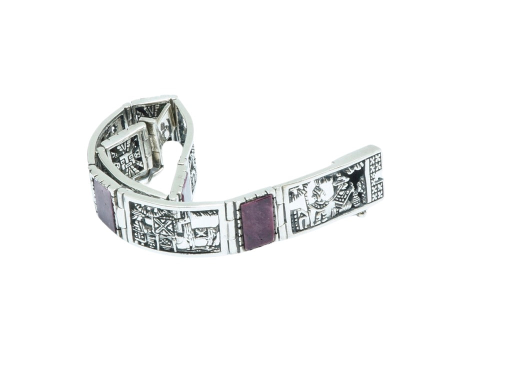 Scenery Purple Spondylus luxury design solid silver bracelet - ITIncanTraditional