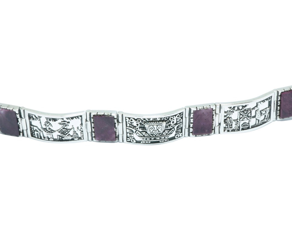 Scenery Purple Spondylus luxury design solid silver bracelet - ITIncanTraditional