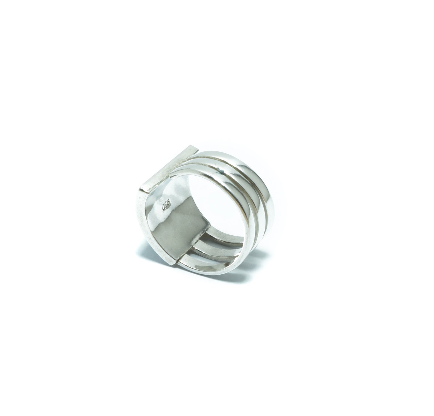 Geometrical silver ring with multiple inlaid stones and shells - ITIncanTraditional