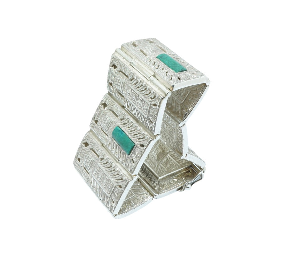 Massive Raimondi Stele Chrysocolla luxury design solid silver bracelet - ITIncanTraditional