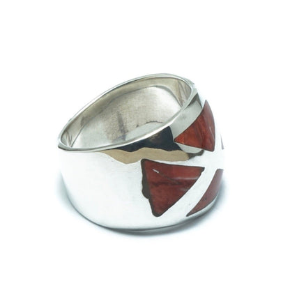 Red Spondylus shell luxury solid silver ring - ITIncanTraditional