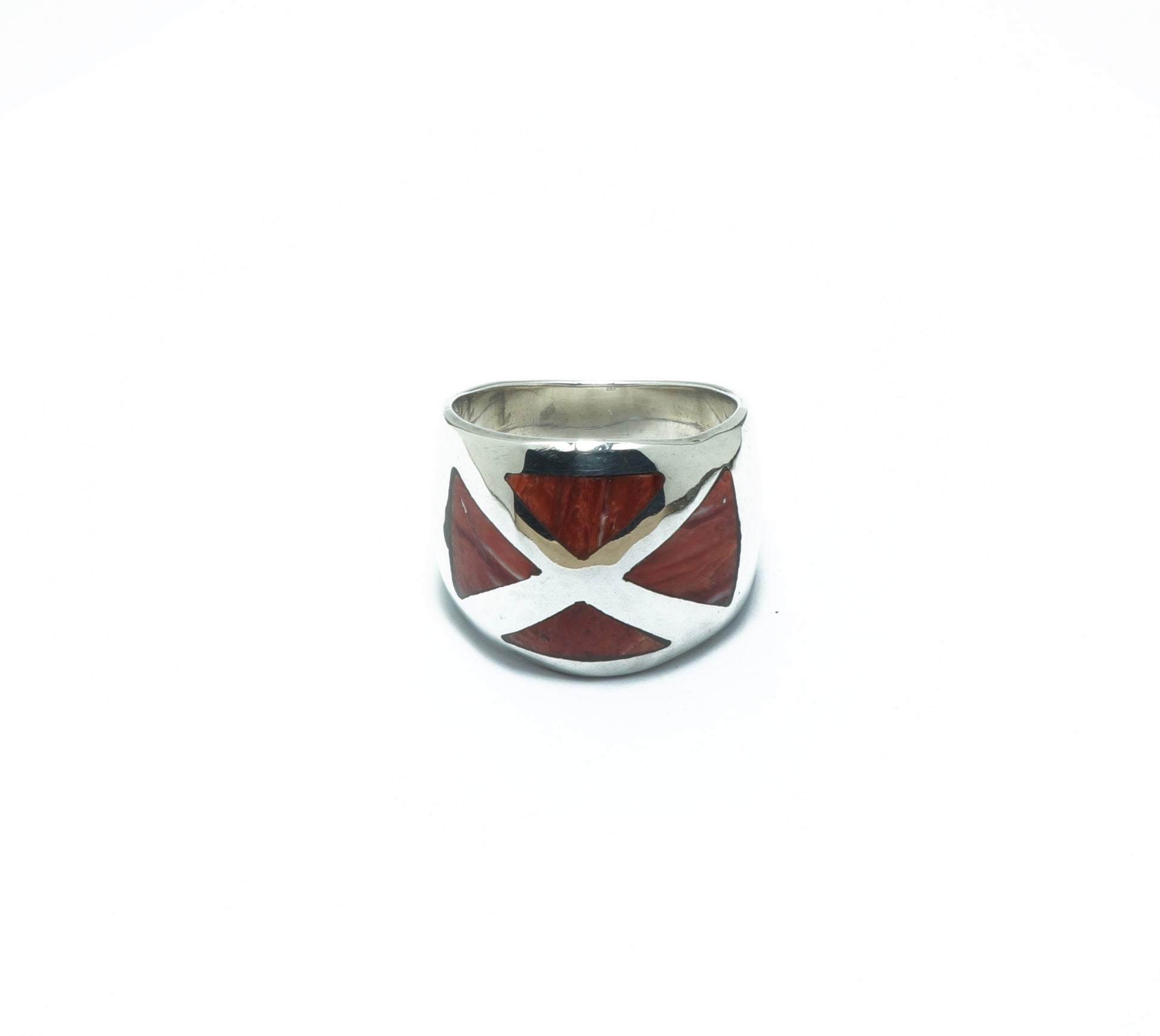 Red Spondylus shell luxury solid silver ring - ITIncanTraditional