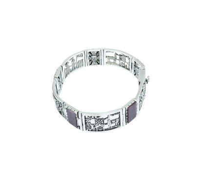 Scenery Purple Spondylus luxury design solid silver bracelet - ITIncanTraditional