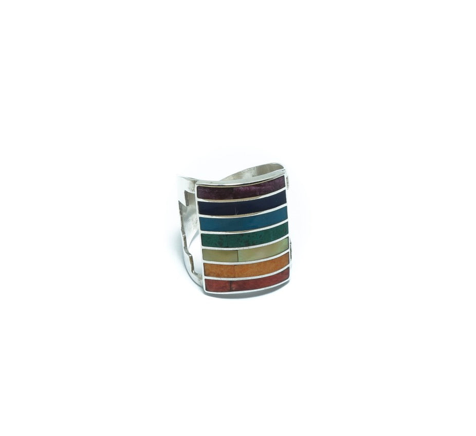 Incan flag luxury silver ring with Chacana motives - ITIncanTraditional