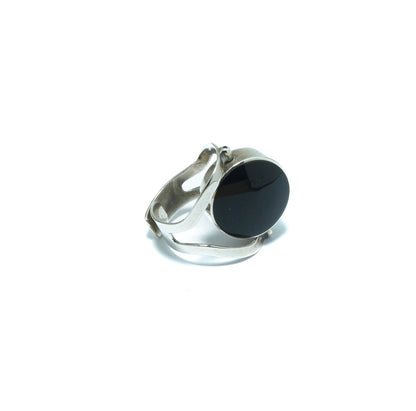 Double luxury circular silver ring with Onyx and Mother of Pearl - ITIncanTraditional