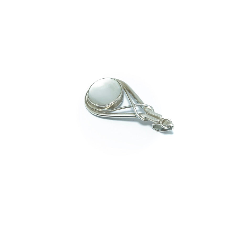 Modern Mother of Pearl luxury circular solid silver pendant - ITIncanTraditional