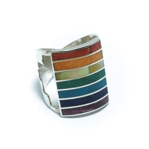 Incan flag luxury silver ring with Chacana motives - ITIncanTraditional