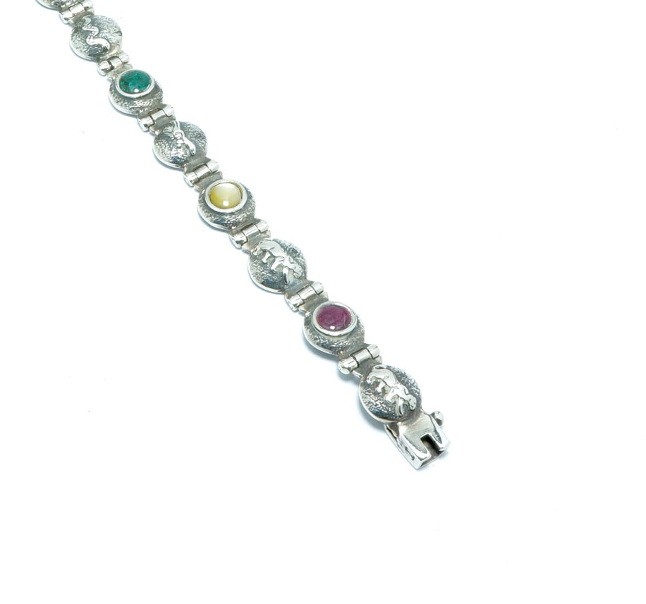 Design solid silver bracelet with stones and shells - ITIncanTraditional