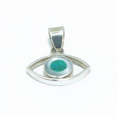 Chrysocolla Eye luxury silver pendant with Nacre - ITIncanTraditional