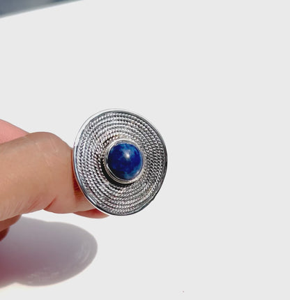 Circular Sodalite design luxury solid silver ring