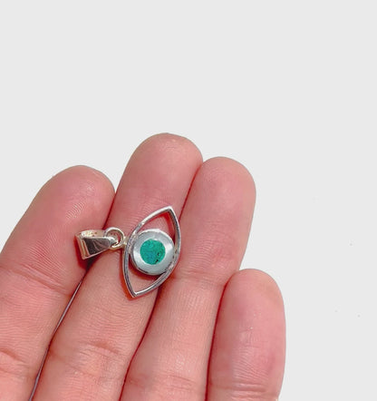 Chrysocolla Eye luxury silver pendant with Nacre