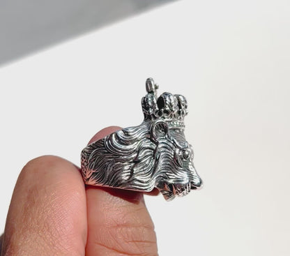 Anillo macizo de plata de lujo del rey león