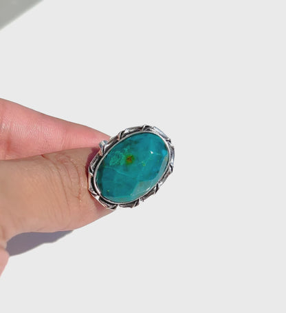 Peruvian Turquoise faceted solid elegant ring adjustable