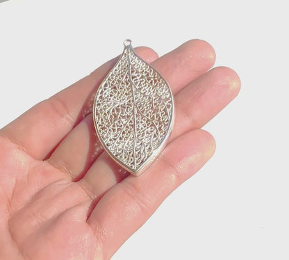 Leaf Filigree solid silver pendant