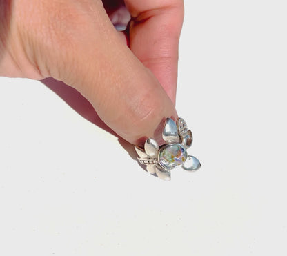 Abalone luxury floral silver ring