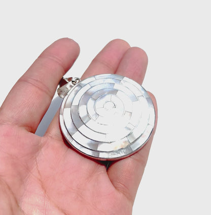 Pachamama Mother of Pearl luxury circular solid silver pendant