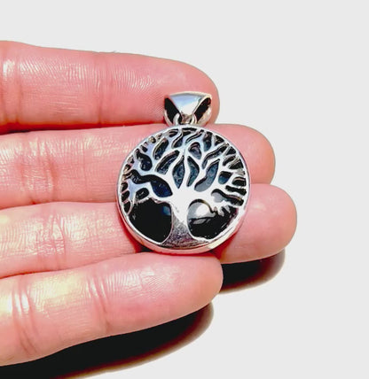 Onyx Tree of life luxury solid silver pendant