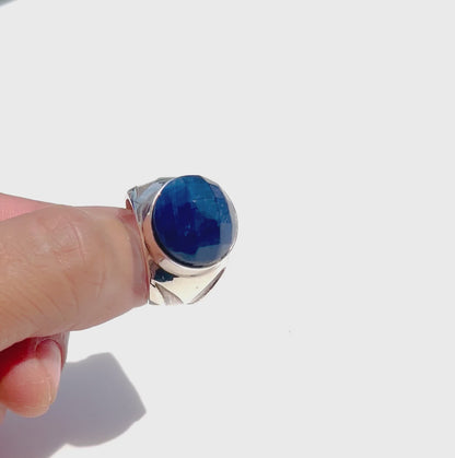 Faceted Sodalite design luxury solid silver ring